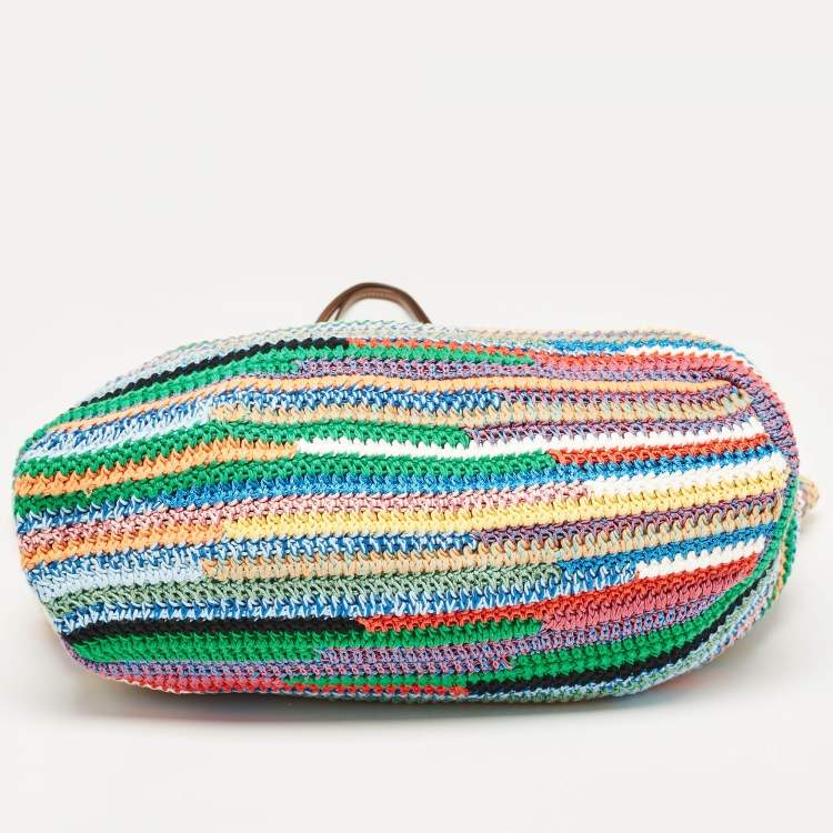 Pre Owned Miu Miu Multicolor Crochet Fabric Shopper Tote