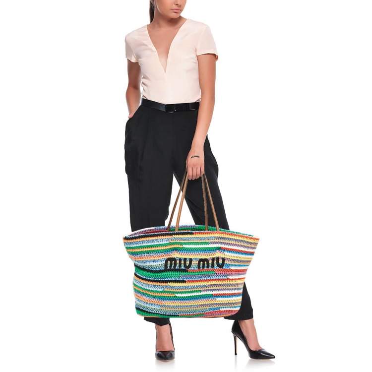Pre Owned Miu Miu Multicolor Crochet Fabric Shopper Tote