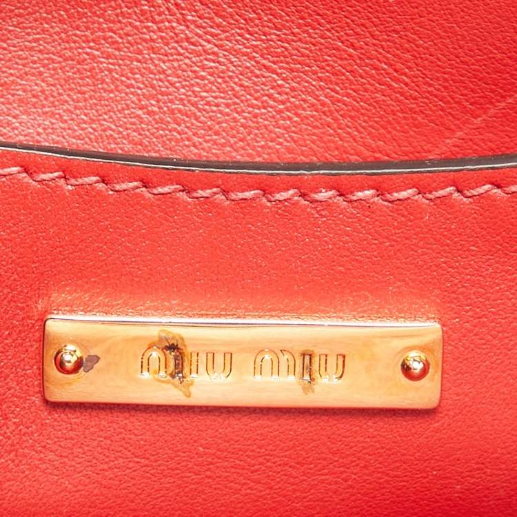Pre Owned Miu Miu Red Vetello Soft Leather Push Lock Flap Top Handle Bag
