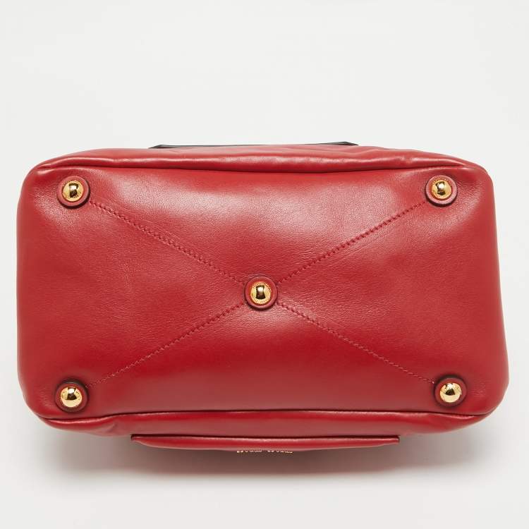 Pre Owned Miu Miu Red Vetello Soft Leather Push Lock Flap Top Handle Bag