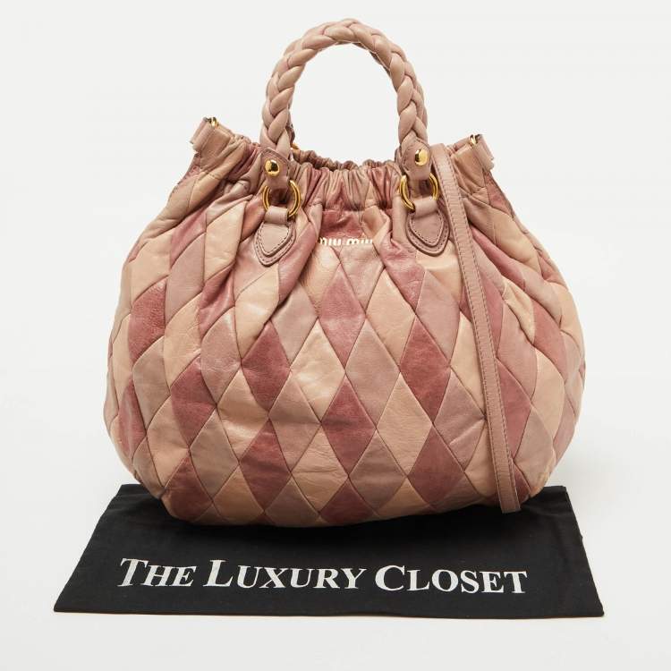 Pre Owned Miu Miu Multicolor Patchwork Leather Harlequin Hobo