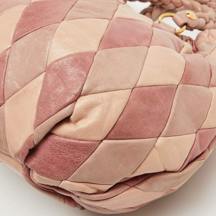 Pre Owned Miu Miu Multicolor Patchwork Leather Harlequin Hobo