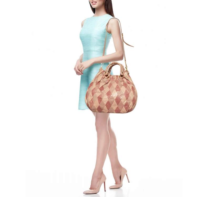 Pre Owned Miu Miu Multicolor Patchwork Leather Harlequin Hobo