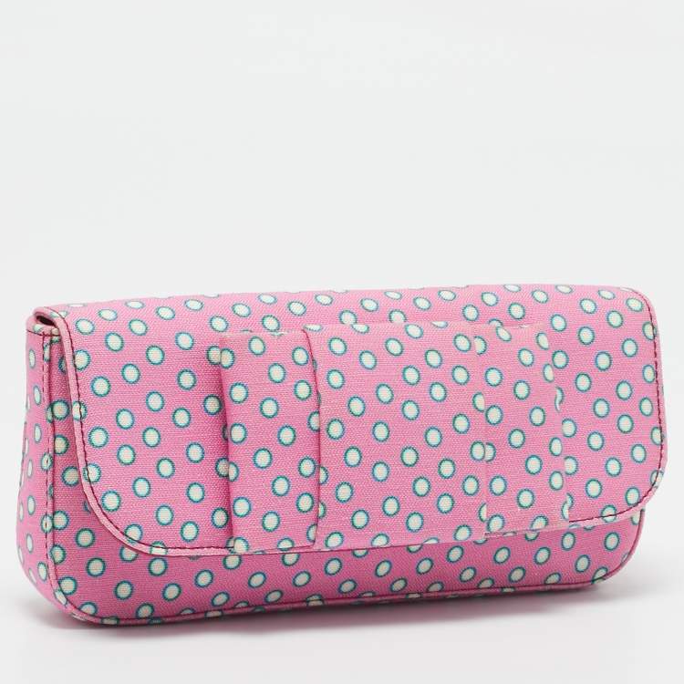 Pre Owned Miu Miu Pink Polka Fabric Bow Clutch