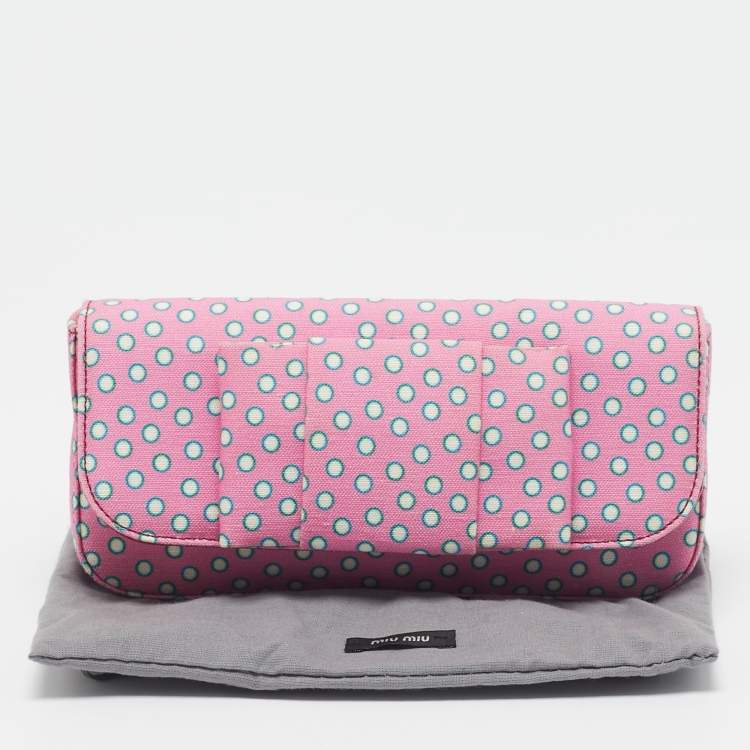 Pre Owned Miu Miu Pink Polka Fabric Bow Clutch