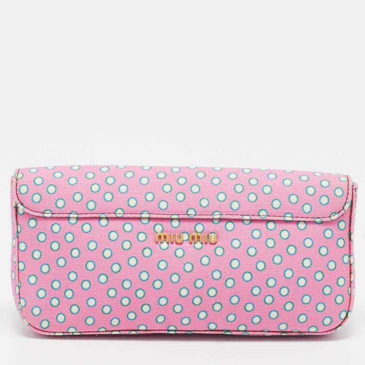 Pre Owned Miu Miu Pink Polka Fabric Bow Clutch