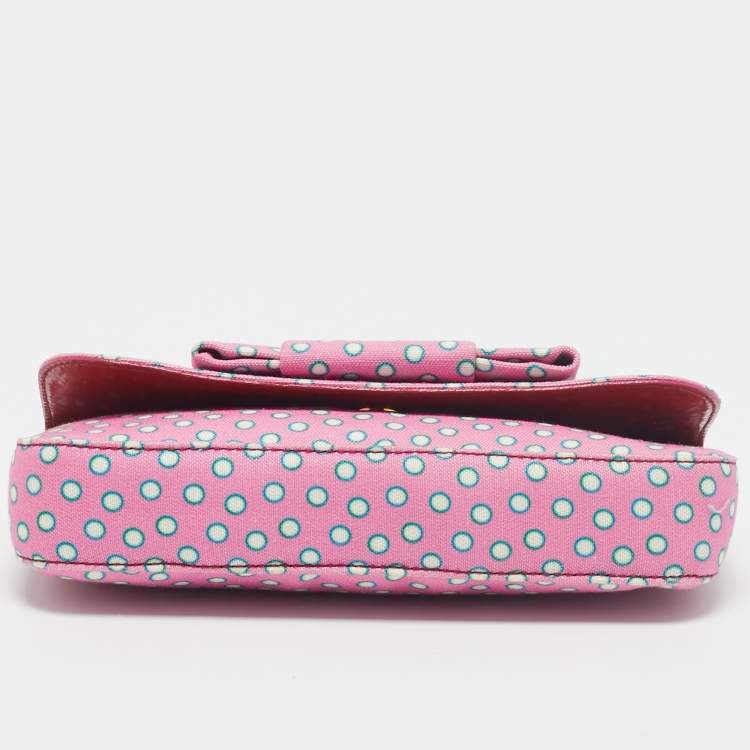 Pre Owned Miu Miu Pink Polka Fabric Bow Clutch