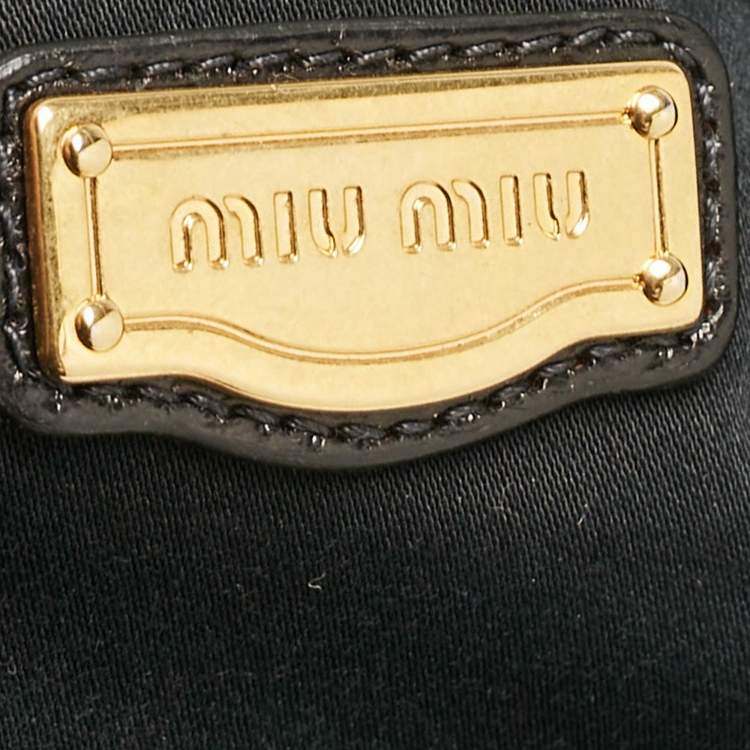 Pre Owned Miu Miu Black Glossy Leather Front Pocket Tote