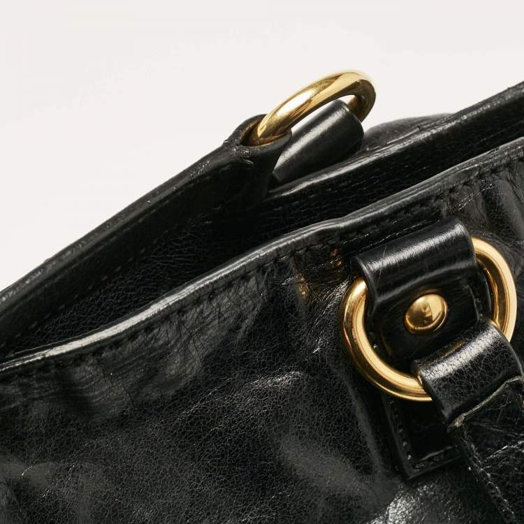 Pre Owned Miu Miu Black Glossy Leather Front Pocket Tote