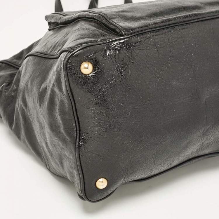 Pre Owned Miu Miu Black Glossy Leather Front Pocket Tote