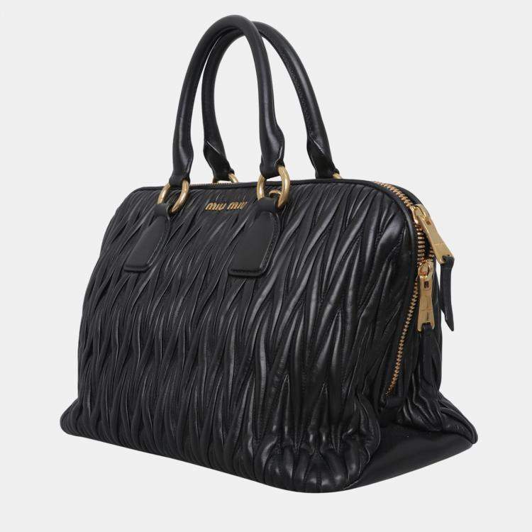 Pre Owned Miu Miu Black Leather Tote Bag