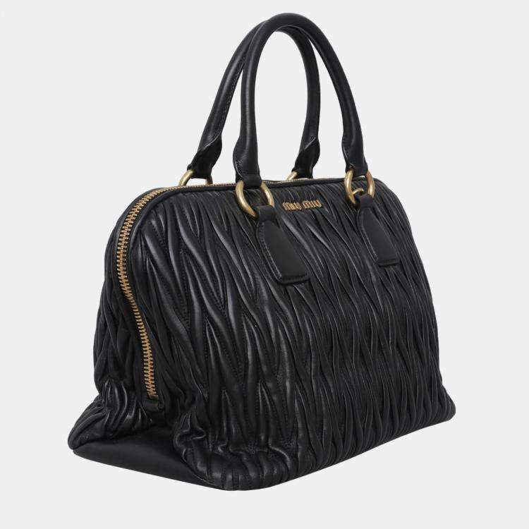 Pre Owned Miu Miu Black Leather Tote Bag