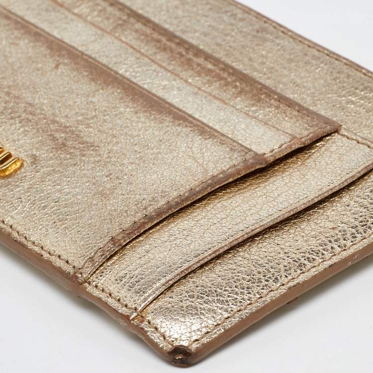 Pre Owned Miu Miu Metallic Gold Leather Zip Card Holder