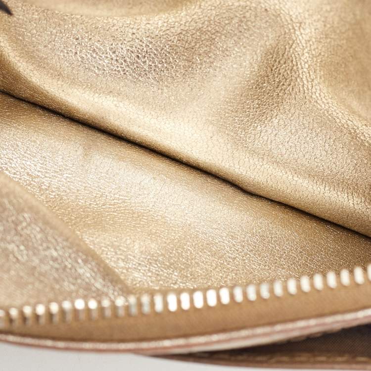 Pre Owned Miu Miu Metallic Gold Leather Zip Card Holder