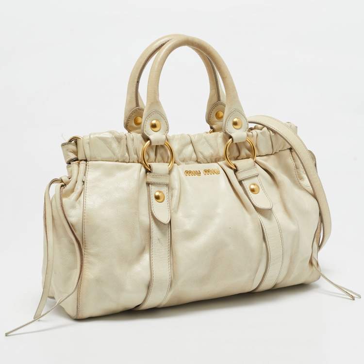 Pre Owned Miu Miu Cream Leather Gaufre Tote
