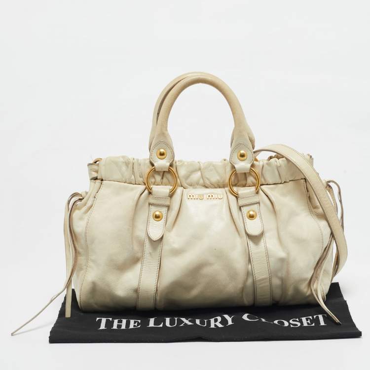 Pre Owned Miu Miu Cream Leather Gaufre Tote