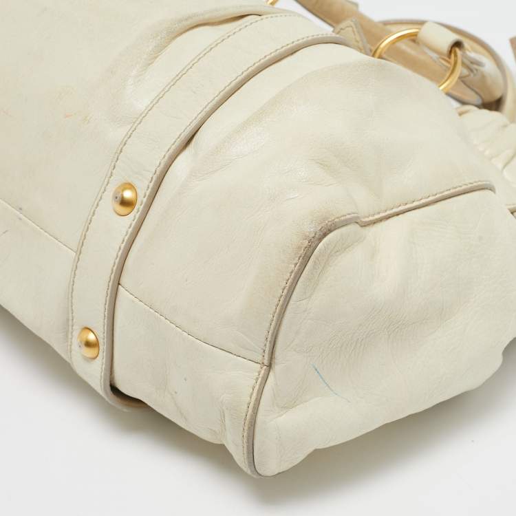 Pre Owned Miu Miu Cream Leather Gaufre Tote