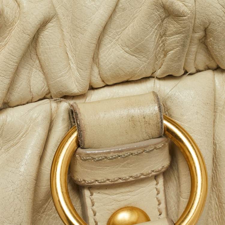 Pre Owned Miu Miu Cream Leather Gaufre Tote