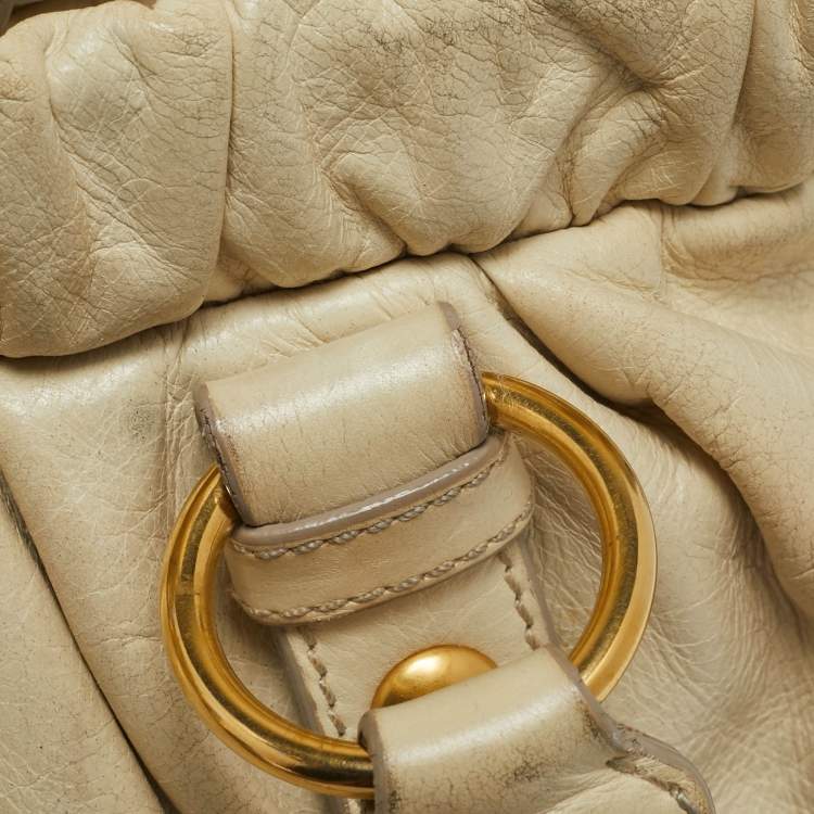 Pre Owned Miu Miu Cream Leather Gaufre Tote