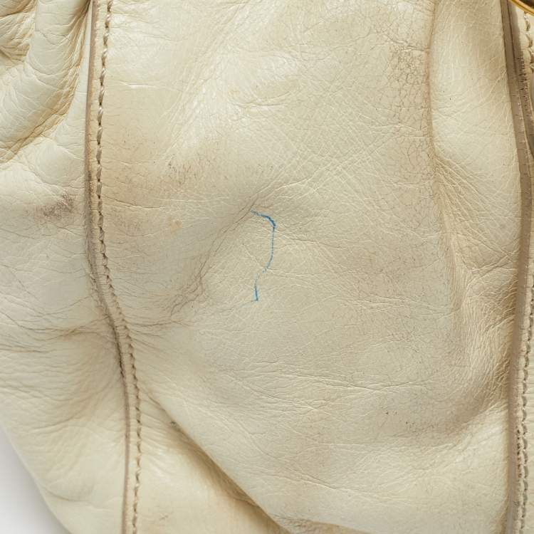 Pre Owned Miu Miu Cream Leather Gaufre Tote