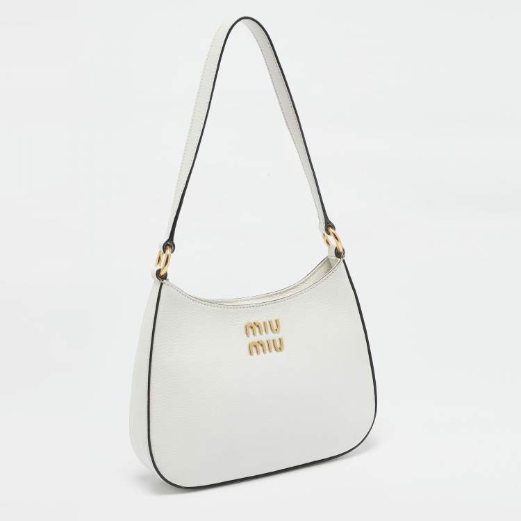 Pre Owned Miu Miu White Madras Leather Hobo