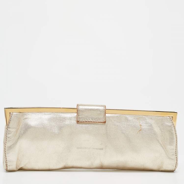 Pre Owned Miu Miu Gold Leather Frame Clutch