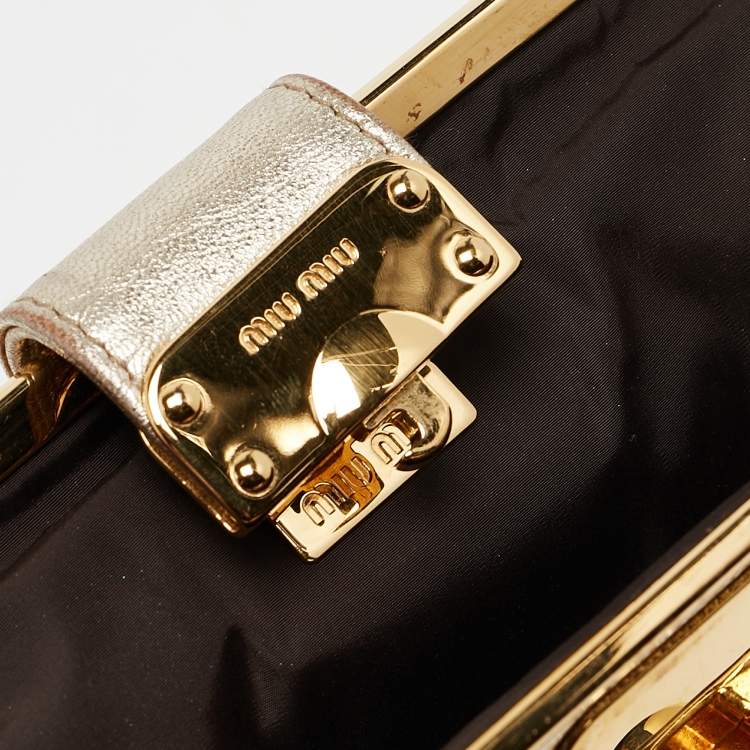 Pre Owned Miu Miu Gold Leather Frame Clutch