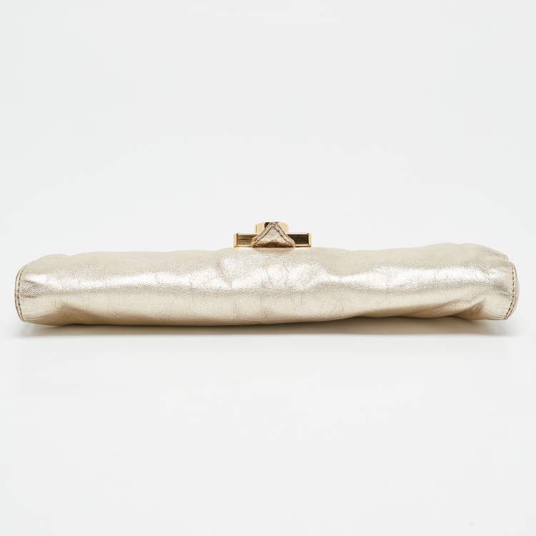 Pre Owned Miu Miu Gold Leather Frame Clutch
