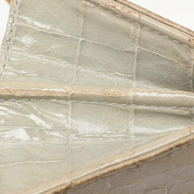 Pre Owned Miu Miu Light Green Croc Embossed Patent Leather Continental Wallet