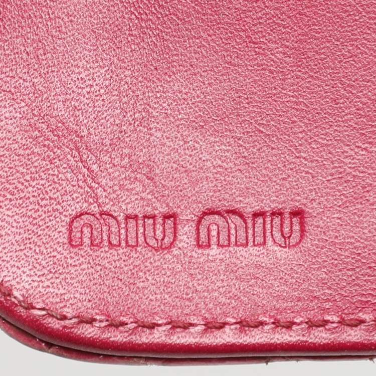 Pre Owned Miu Miu Pink Leather and Croc Embossed Patent Leather French Wallet