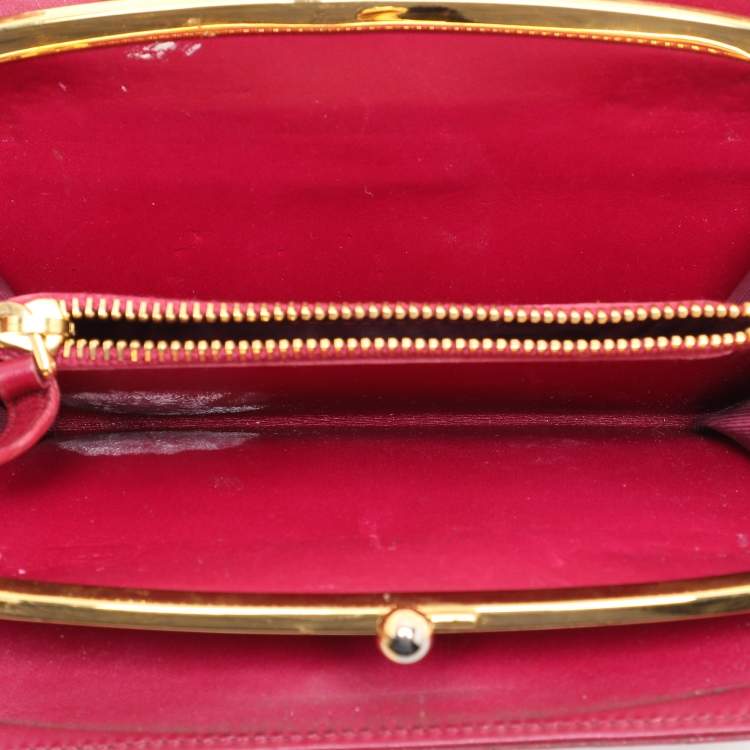 Pre Owned Miu Miu Pink Leather and Croc Embossed Patent Leather French Wallet