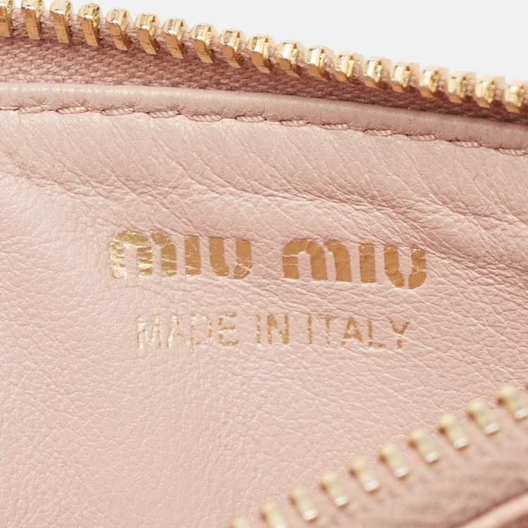 Pre Owned Miu Miu Pink Leather Zip Card Holder