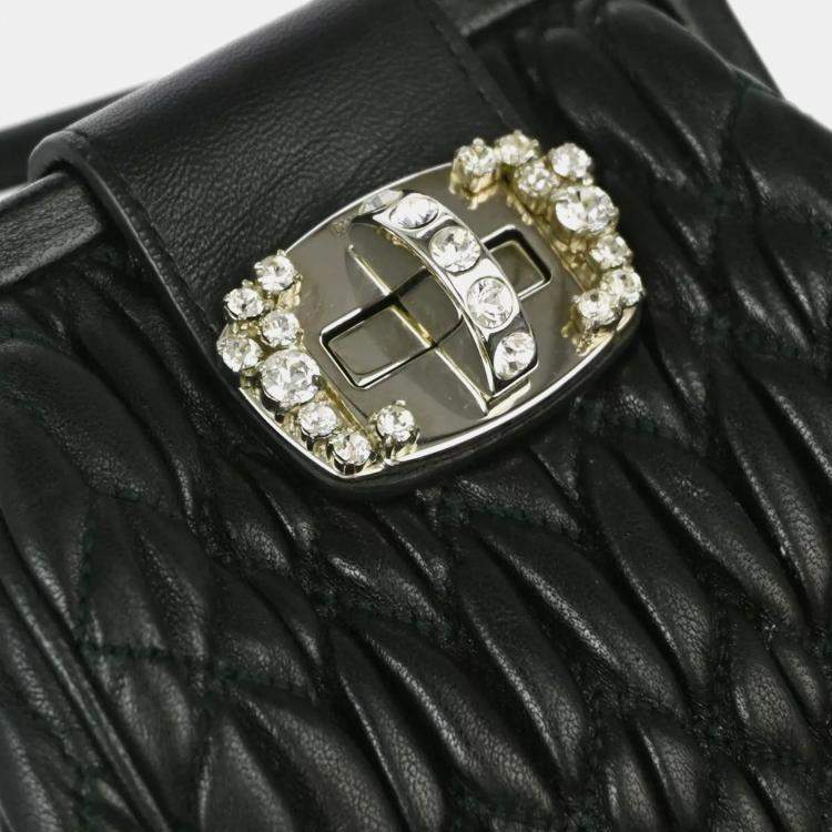Pre Owned Miu Miu Black Leather Shoulder Bag