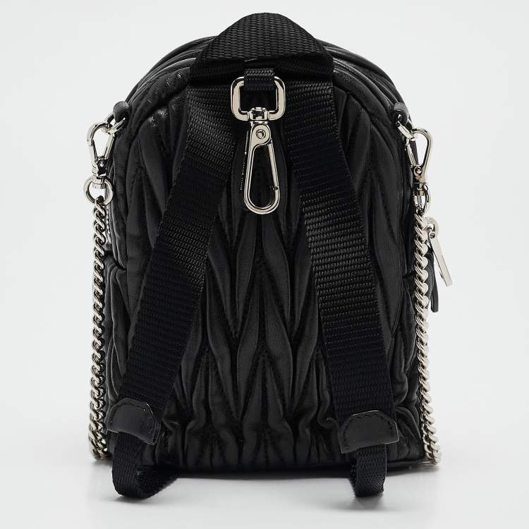 Pre Owned Miu Miu Black Matelassé Leather Mini Chain Crossbody Bag