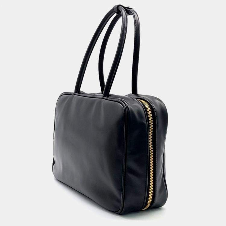 Pre Owned Miu Miu Black Embossed Leather Bowling Bag