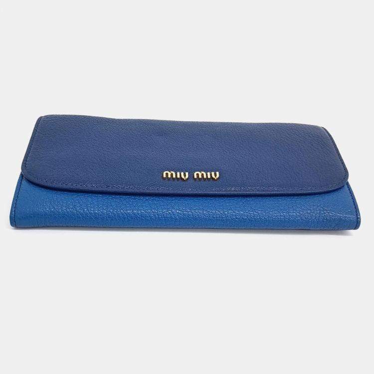 Pre Owned Miu Miu Blue Leather Madras Mini Crossbody Bag
