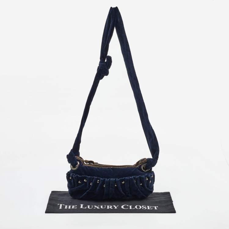 Pre Owned Miu Miu Navy Blue Velvet Studded Shoulder Bag