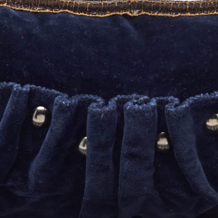 Pre Owned Miu Miu Navy Blue Velvet Studded Shoulder Bag