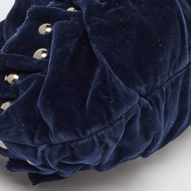 Pre Owned Miu Miu Navy Blue Velvet Studded Shoulder Bag