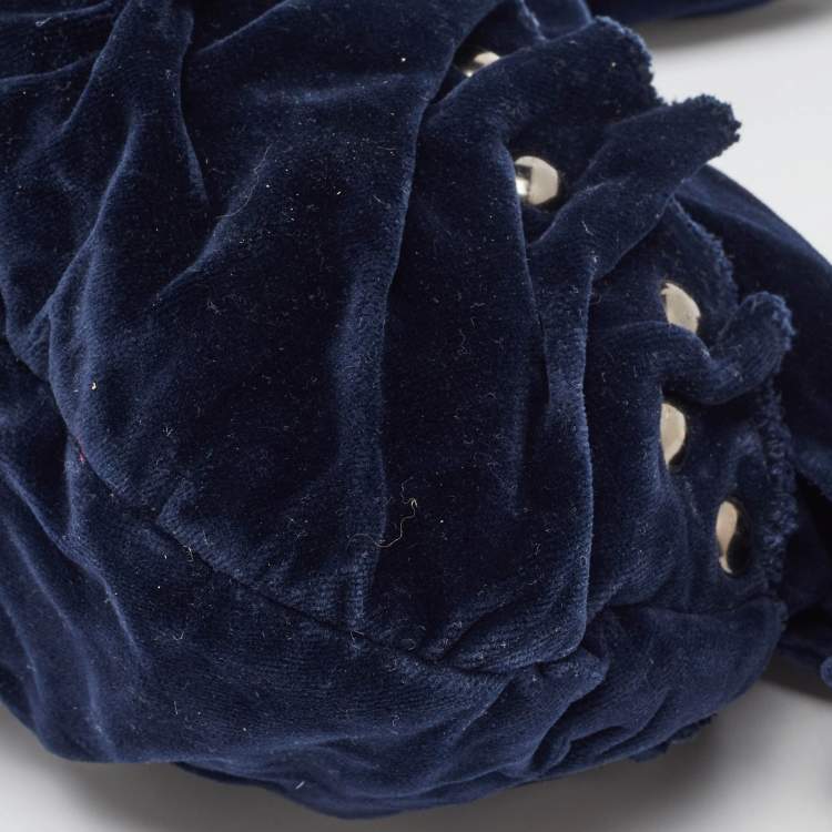 Pre Owned Miu Miu Navy Blue Velvet Studded Shoulder Bag