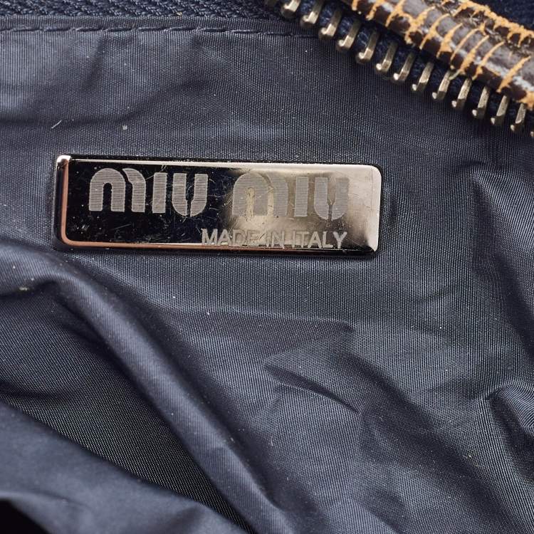 Pre Owned Miu Miu Navy Blue Velvet Studded Shoulder Bag