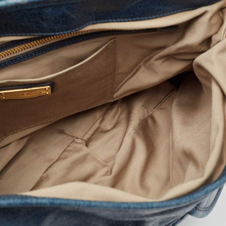 Pre Owned Miu Miu Dark Blue Matelassé Leather Coffer Hobo