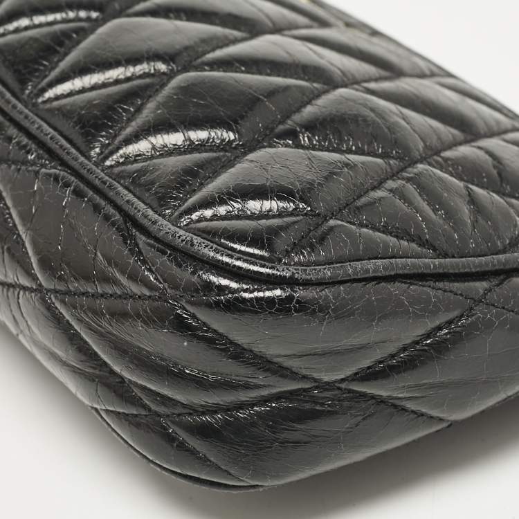 Pre Owned Miu Miu Black Quilted Vitello Shine Leather Pochette Bag