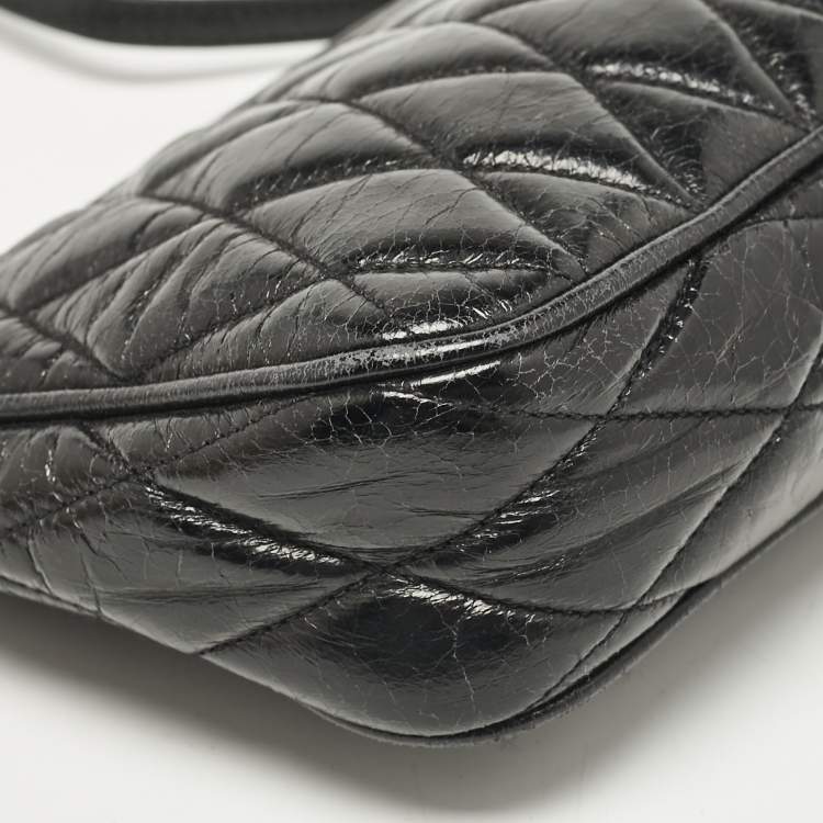 Pre Owned Miu Miu Black Quilted Vitello Shine Leather Pochette Bag
