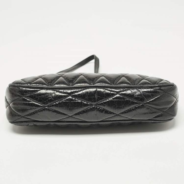 Pre Owned Miu Miu Black Quilted Vitello Shine Leather Pochette Bag
