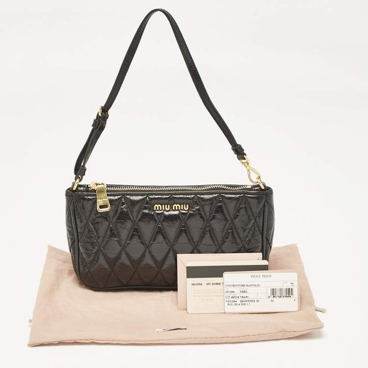 Pre Owned Miu Miu Black Quilted Vitello Shine Leather Pochette Bag