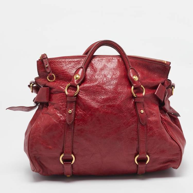 Pre Owned Miu Miu Red Leather Bow Satchel