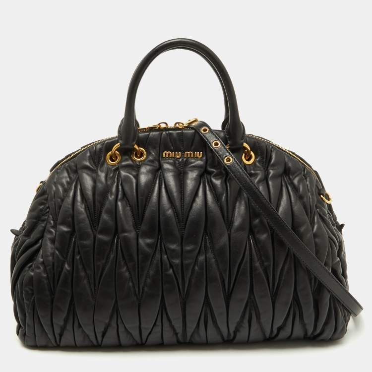 Pre Owned Miu Miu Black Matelasse Leather Dome Satchel