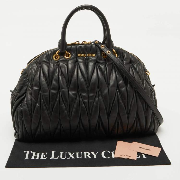 Pre Owned Miu Miu Black Matelasse Leather Dome Satchel