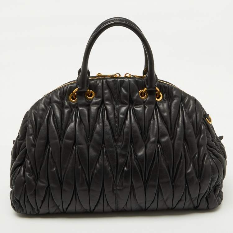 Pre Owned Miu Miu Black Matelasse Leather Dome Satchel